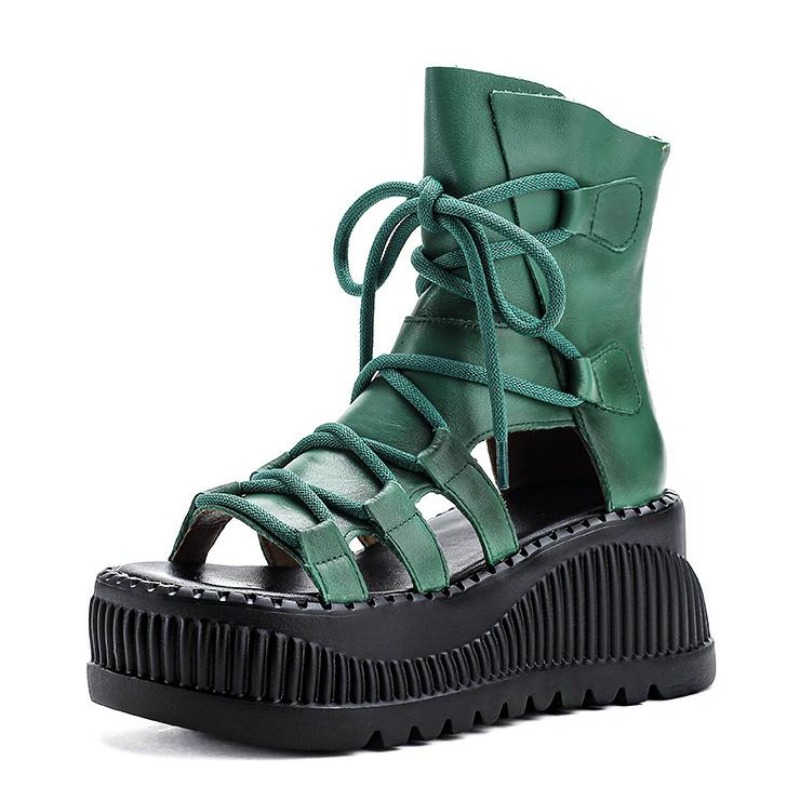 Ethnic And Fashion - 8CM Ethnic Cow Genuine Leather Ankle