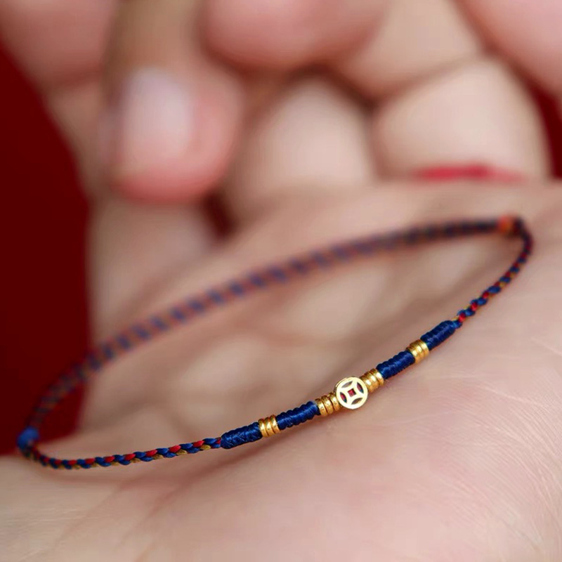 Ethnic Fashion Co In - Copper Coin Woven Bracelet Red Blue
