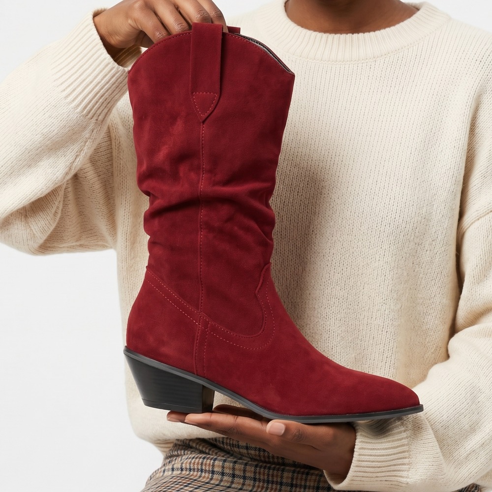 Ethnic And Fashion - Fall Winter Velvet Short Boots Western