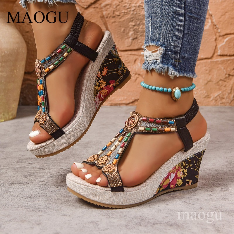 Boho Beaded Floral Wedge Sanda - Ethnic And Fashion recension och pris