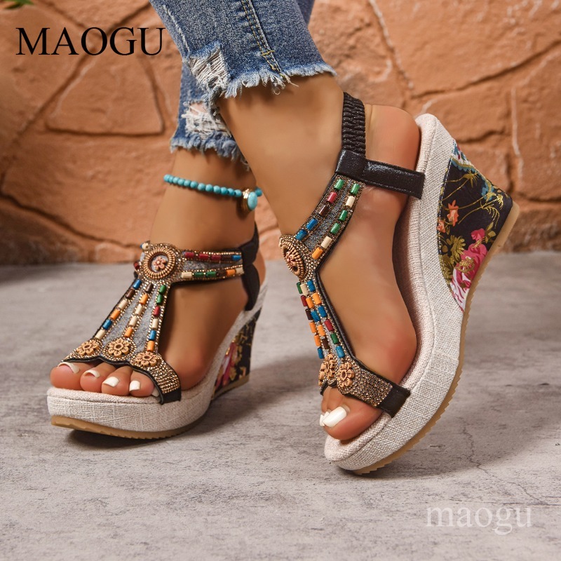Boho Beaded Floral Wedge Sanda - Ethnic And Fashion recension och pris