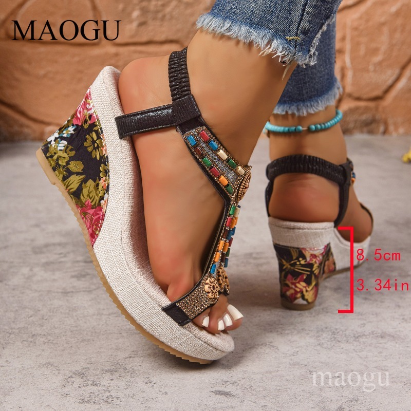 Boho Beaded Floral Wedge Sanda - Ethnic And Fashion recension och pris